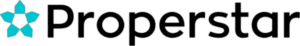 Un logo bleu et blanc sur fond noir.