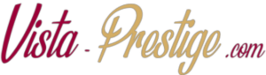 Logo Vista prestige com sur fond noir.