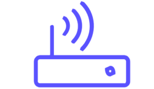 Une icône de routeur sans fil bleue sur fond noir.