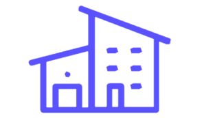 Une icône de maison bleue sur fond noir.